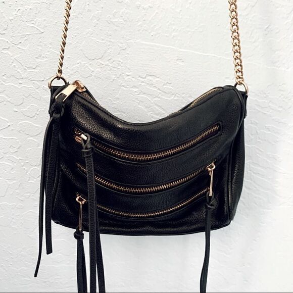 Black & Gold Faux Leather Crossbody Bag Size OS - Picture 3 of 14